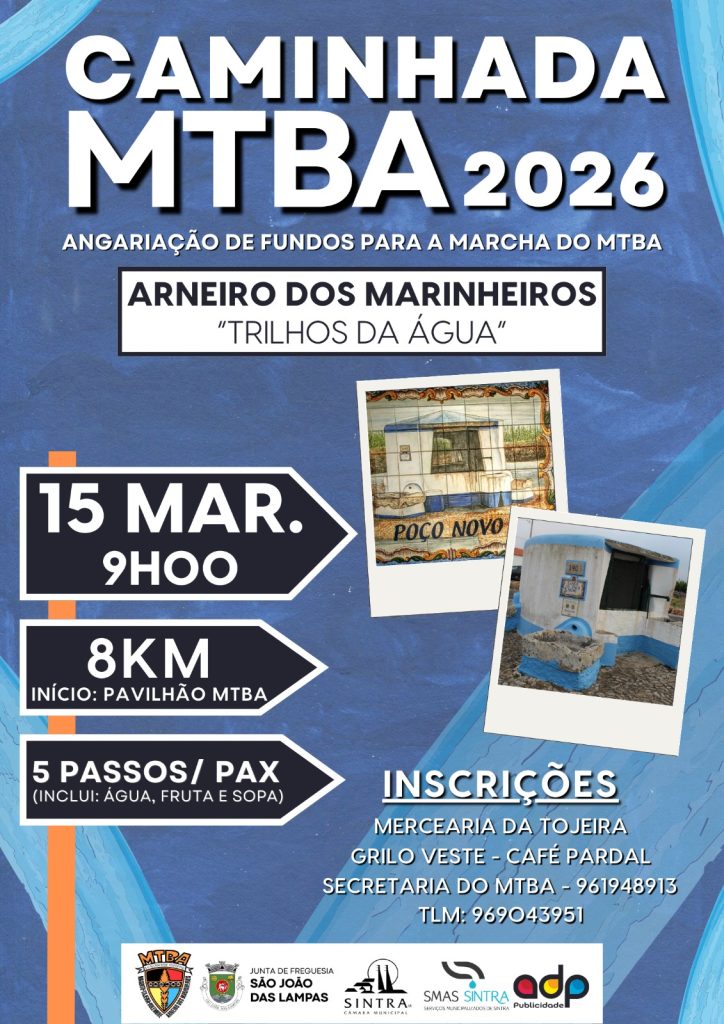 Cartaz da Caminhada MTBA 2026, destaque para a caminhada de dia 15 de março
